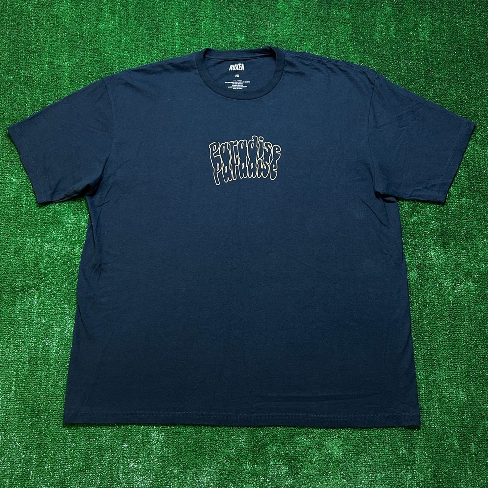 Ruxen Paradise Graphic T-Shirt Wavy Text Streetwear Navy Blue 2XL